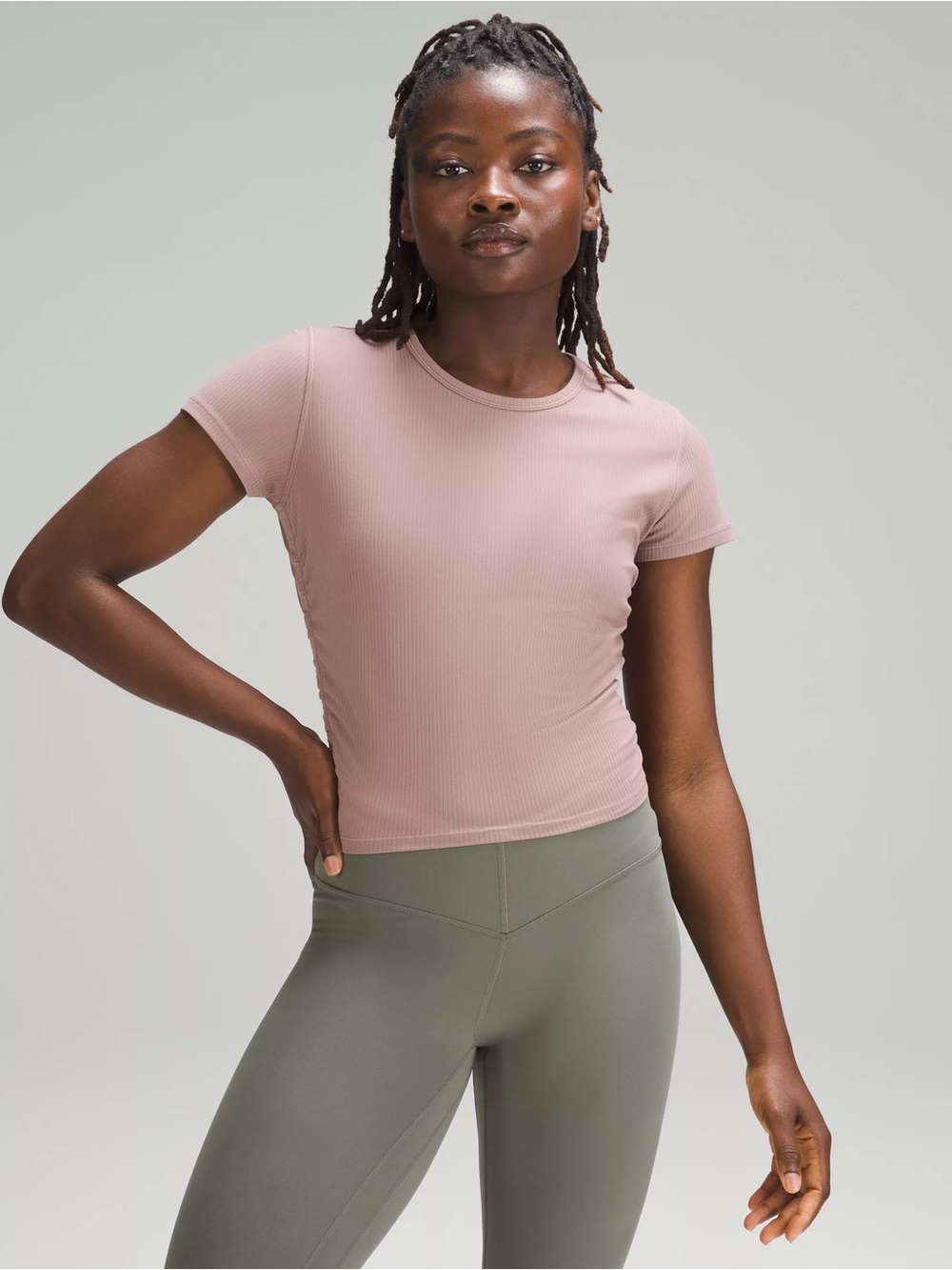 Lululemon Size 4 All It Takes Nulu Ribbed Mauve Twilight Rose Crop Top T Shirt